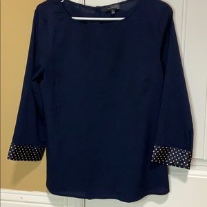 dark blue blouse top with button down back